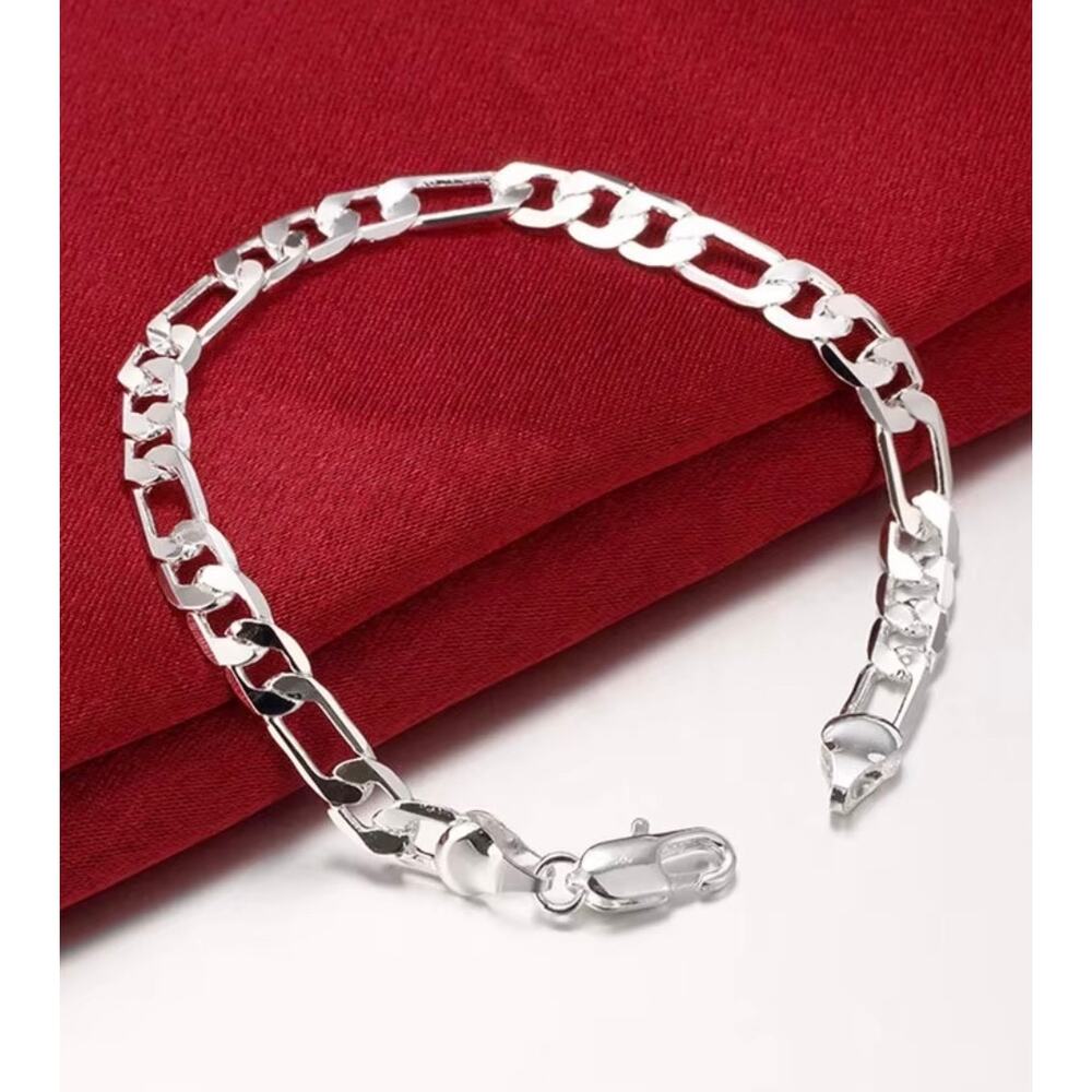 6mm 925 Sterling Silver Figaro Link Bracelet for Men/Women, 20cm